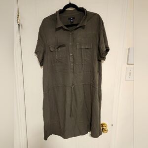 Gap Womens dress kaki green XXL adjustable waist short sleeve plus size NWT